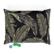 Large Green Leaves on Black Pet Bed