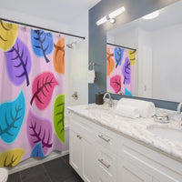 Colorful Leaves on Pink Shower Curtain