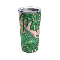 Green on Pink Tropical FlowersTumbler 20oz