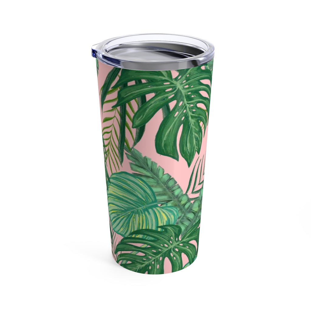 Green on Pink Tropical FlowersTumbler 20oz