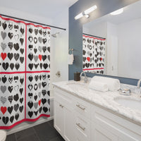 Gray, Black and Red Hearts Shower Curtain