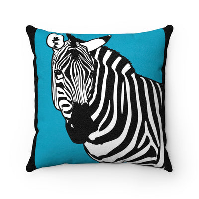 Zebra on Black Faux Suede Square Pillow