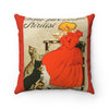 Girl Drinking Milk With Cats on Red Spun Polyester Square Pillow