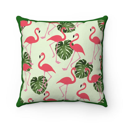 Flamingos on a Green Spun Polyester Square Pillow