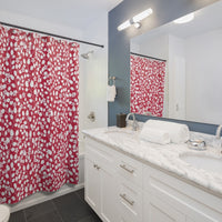 White Buds on Red Shower Curtains