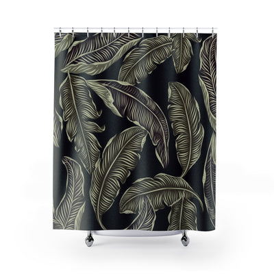 Tan Leaves on Black Shower Curtain