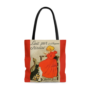 Girl Drinking Milk With Cats Tote Bag