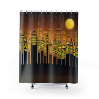 City at Night Abstract Shower Curtains