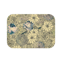 Abstract Drawn Golden Flowers Bath Mat