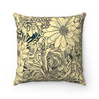 Abstract Drawn Golden Flowers Faux Suede Square Pillow