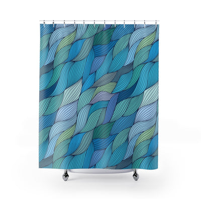 Blue Gray Green Abstract Waves Shower Curtains