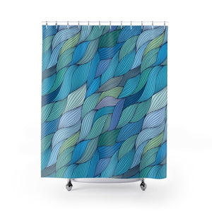 Blue Gray Green Abstract Waves Shower Curtains