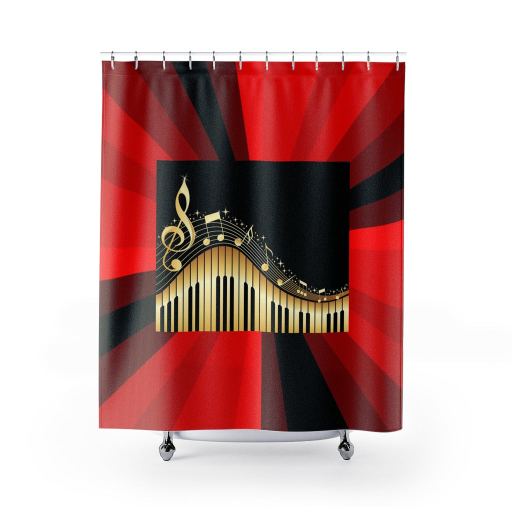 Piano Keys on Red Shower Curtain