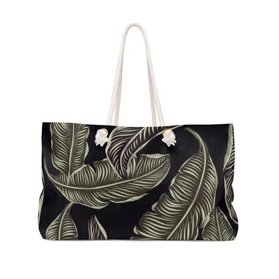 Large Tan Leaves on Black Weekender Bag