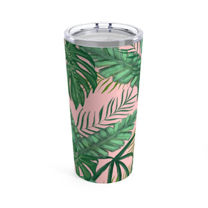 Tropical Green Leaves on Pink Tumbler 20oz