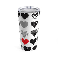 Black Hearts on White Tumbler 20oz