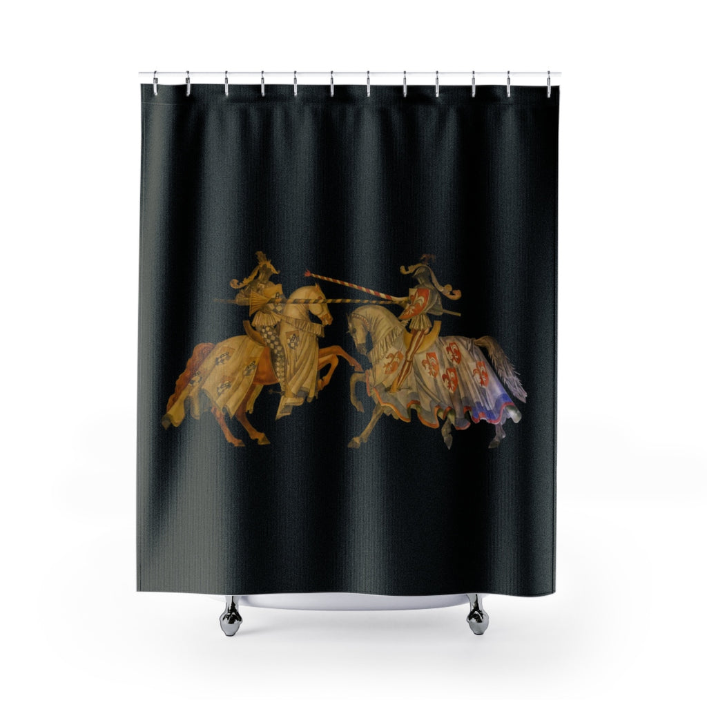 Jousting Knights on Black Shower Curtain