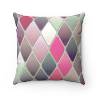 Multicolor Diamond Tiles Faux Suede Square Pillow