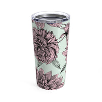 Giant Pink Mums on Green Tumbler 20oz