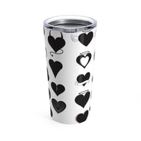 Black Hearts on White Tumbler 20oz