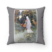 Maiden With Deer on Grayish Faux Suede Square Pillow