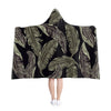 Green Leaves on Black Hooded Blanket