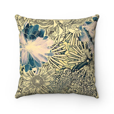 Abstract Drawn Golden Flowers Faux Suede Square Pillow