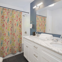 Colorful Music Notes on Neutral Shower Curtain