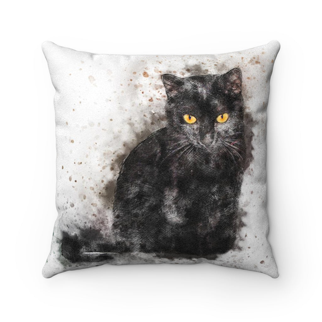 Black Kitty Faux Suede Square Pillow