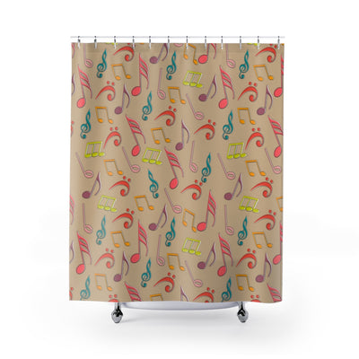 Colorful Music Notes on Neutral Shower Curtain