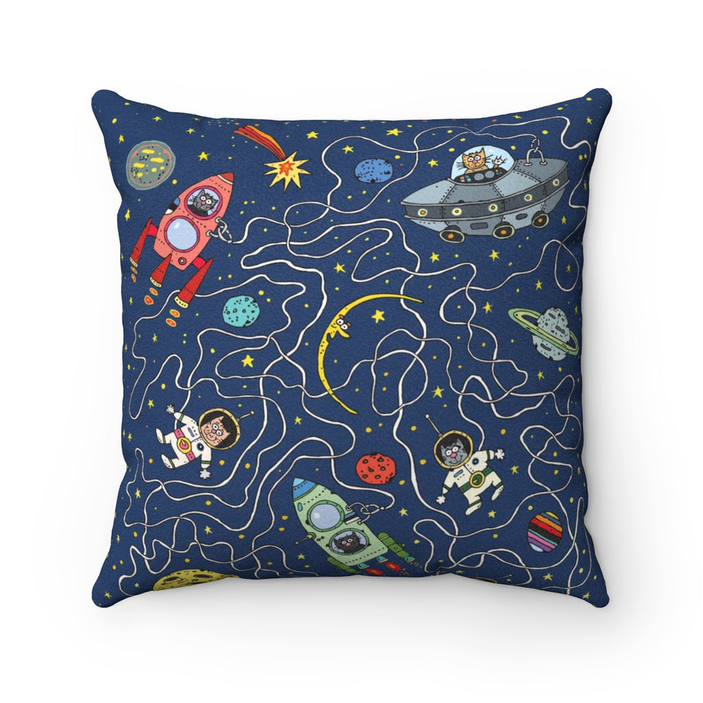 Astronut Cats Faux Suede Square Pillow