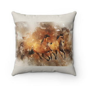 Running Horses Faux Suede Square Pillow