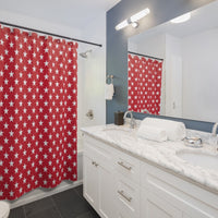 White Stars on Red Shower Curtain