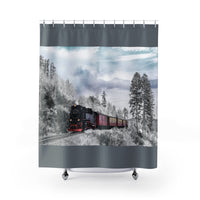 Train on Gray Shower Curtain