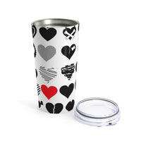 Black Hearts on White Tumbler 20oz