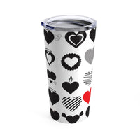 Black Hearts on White Tumbler 20oz