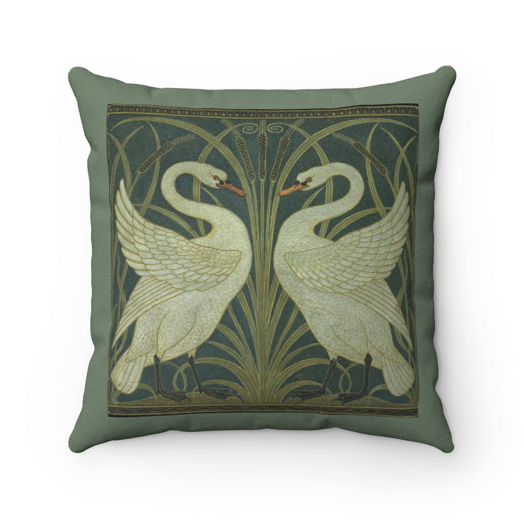 Antique Design Swans Faux Suede Square Pillow