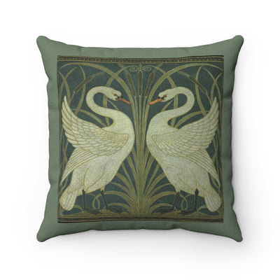 Antique Design Swans Faux Suede Square Pillow