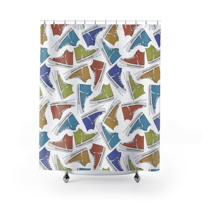 Colorful Quirky Sneakers on White Backgrownd Shower Curtains