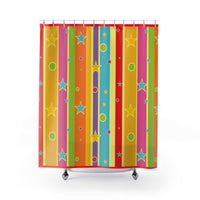 Colorful Stripes, Stars, Circles Shower Curtain