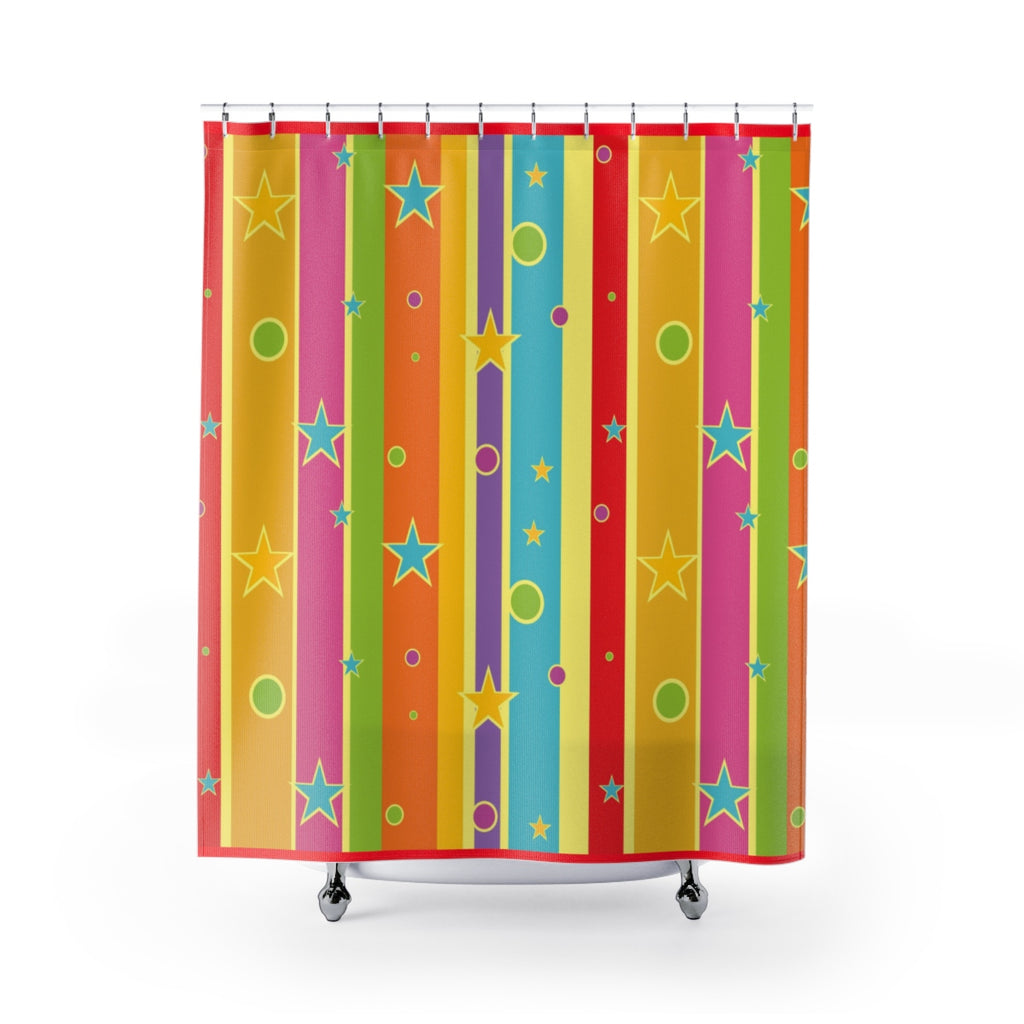 Colorful Stripes, Stars, Circles Shower Curtain