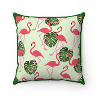 Flamingos on a Green Spun Polyester Square Pillow