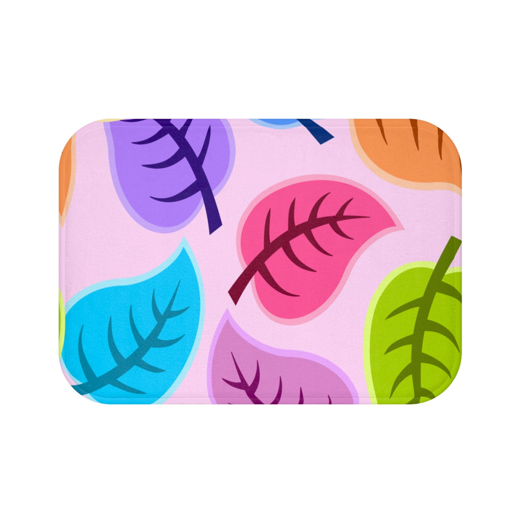 Colorful Leaves on Pink Bath Mat