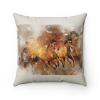 Running Horses Faux Suede Square Pillow