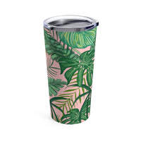 Tropical Green Leaves on Pink Tumbler 20oz