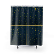 Yellow Moon and Stars on Blue Shower Curtain