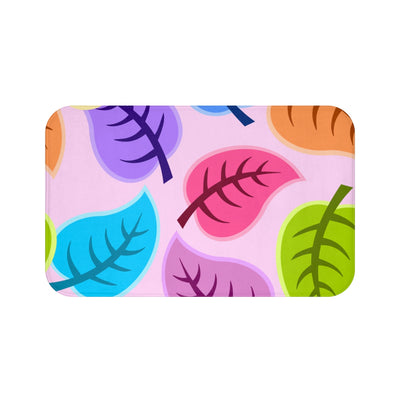 Colorful Leaves on Pink Bath Mat