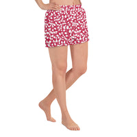 White Branches on Red Women's Athletic Short Shorts