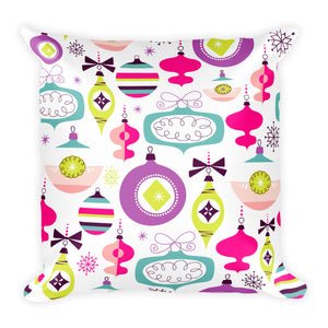 Retro Christmas Ornament Square Pillow