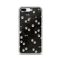 Kitty Cat Paws on Black Spatter Background Designer iPhone Case